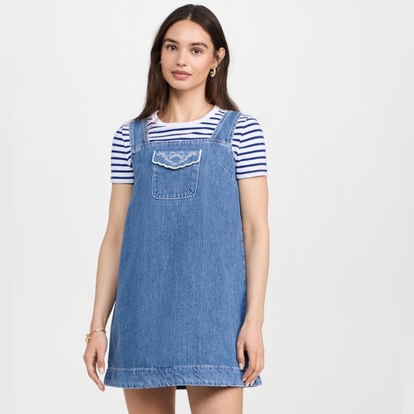 NWT Damson Madder Nancy Dress Denim Embroidered CottageCore Size 6 Cotton Anthro - Picture 1 of 10